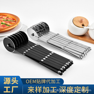 Cortador de pizza retráctil de acero inoxidable, cortador plegable de múltiples ruedas para palitos de masa, cuchillo para hornear, uso comercial - Product Image 3