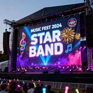 لافتة خلفية كبيرة الحجم مخصصة ومحمولة ومقاومة للماء وصديقة للبيئة من الفينيل للمهرجانات والحفلات والفعاليات الترويجية - مقاومة للطقس والأشعة فوق البنفسجية - Product Image 2