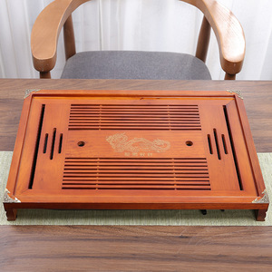 Plateau à thé en bois massif Harmonie et Auspicieux avec tiroir de drainage, plateau de service pour service à thé Kung Fu, plateau de récupération d'eau, table à thé en gros - Product Image 2