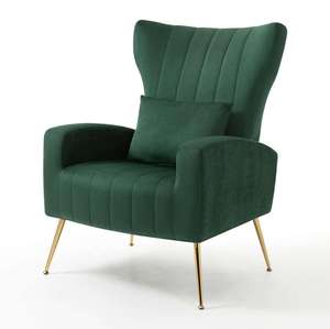 Golden Velvet Tufted Wingback Armchair for Living Room Bedroom Home Office Apartment Hotel Dining Use - Product Image 1