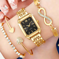 Grosir set jam tangan wanita modis 4 buah, gelang berbentuk angka 8 dengan inti zirkonia