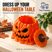 Pot à bonbons en plastique en forme de citrouille pour Halloween avec couvercle 14x18cm pour fête et décoration de la maison
