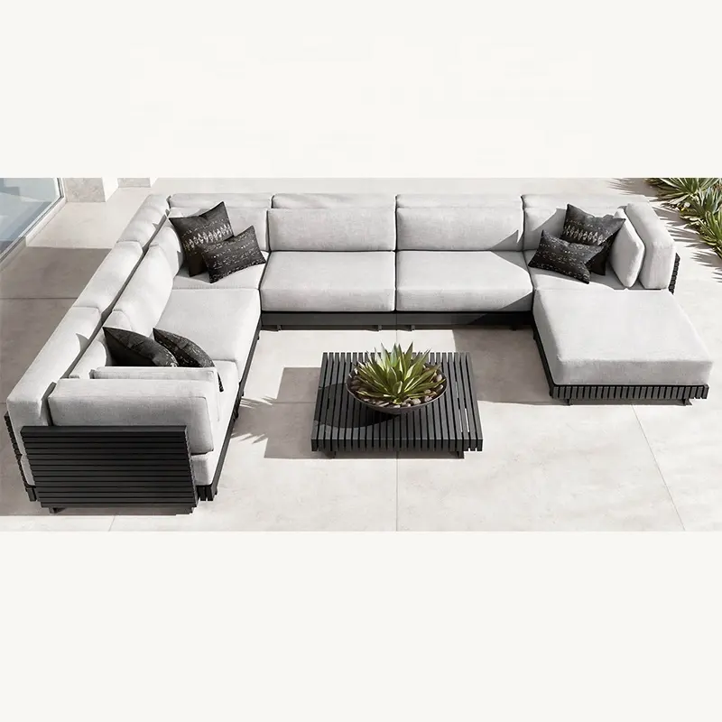 luxuriöse große patio-gartencouch modernes aluminium-u-form-modulsofa teilbar für 5-sterne-hotel villa deck yacht