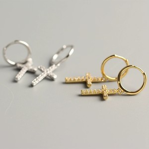 Pendentif croix en argent sterling 925 entièrement serti <span class=keywords><strong>de</strong></span> diamants, étanche et polyvalent, boucles d'oreilles superposables, religieuses, unisexe - Product Image 2
