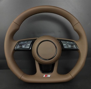 Volante Multifuncional para Auto <span class=keywords><strong>Audi</strong></span> S Line, Volante de Cuero Perforado Marrón con Botones de Control, Compatible con la Serie <span class=keywords><strong>Audi</strong></span> - Product Image 1