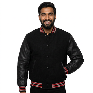 <b>Men's</b> High Street <b>Smart</b> Stylish Winter <b>Jacket</b> High Quality Varsity Design Wool Body Genuine CollegeBaseballjacket <b>for</b> <b>men</b> - Product Image 1