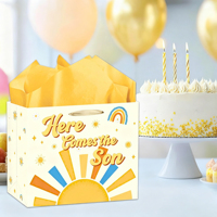 Voici le sac cadeau pour bébé garçon, thème soleil bohème, sacs cadeaux pour baby shower avec poignées pour la fête de naissance sur le thème du soleil