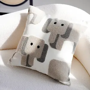 INS Nordic Elephant Embroidery Velvet Plush Cushion Pillow Cover Children's Cushions Decoration Gift