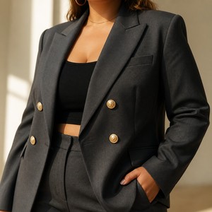 Costume de tailleur OEM personnalisé pour <span class=keywords><strong>femme</strong></span>, blazer croisé structuré, pantalon de travail, grandes tailles, du CA 14 au 26 - Product Image 2