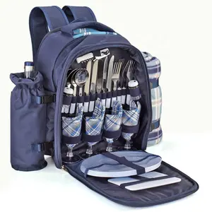 ALLPASS-mochila de pícnic para 4 personas, con compartimiento enfriador, cubiertos y platos, juego para 4 personas, envío directo