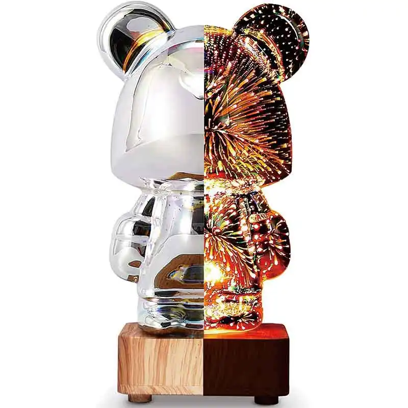 Lámpara decorativa de escritorio con efecto tridimensional, atenuación creativa de siete colores para el hogar, red roja, lámpara de noche de cristal 3D, fuegos artificiales, oso, la