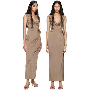 Robe en coton sans manches à fente haute, plissée naturellement, unie, lavable, respirante, ample, ornée en 3D, pour printemps-été, vente en gros OEM ODM - Product Image 1