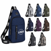 Sac bandoulière personnalisé en gros avec logo, sac de poitrine en nylon noir, sac à bandoulière tendance pour téléphone, sac extérieur à fermeture éclair