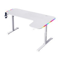 Bureau de jeu PC en métal en forme de L, grand format, design moderne Spirit, avec éclairage LED, surface en fibre de carbone, design extensible, crochet pour casque et porte-gobelet