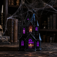 Décoration de maison en céramique d'Halloween en gros avec bougie ou lumière LED, maison hantée en céramique, décoration de table d'Halloween