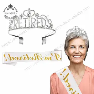 Retirement Decorations Retired Party Supplies Rhinestone Tiara And Sash Set Exquisite Happy Retirement Gifts For Ladies