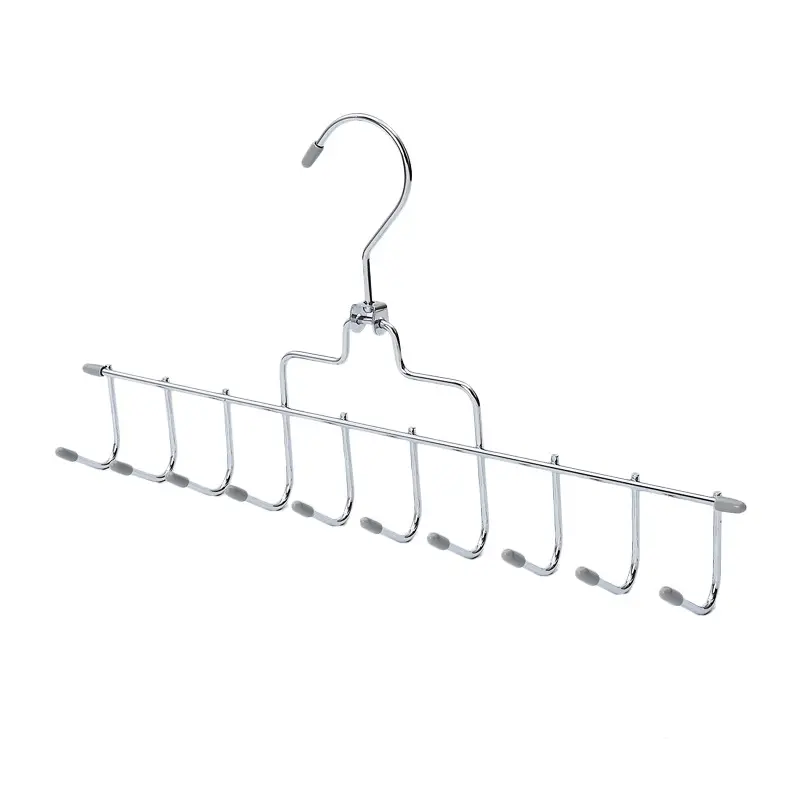 Metal Over Door Hanging Closet Storage Rack for Bedroom, Closet, Holds Men's/Women's Ties, Belts, Accessories - 10 Hooks Chrome