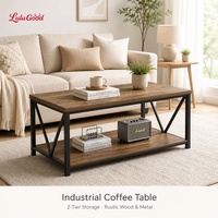 Table basse moderne en métal et bois avec rangement, design rectangulaire compact, multifonctionnelle pour salon