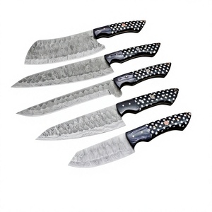 Ensemble de couteaux de cuisine en acier Damas faits à la main, lame fixe droite, manche en bois, tranchant comme un rasoir, option OEM, garantie de 3 ans - Product Image 1
