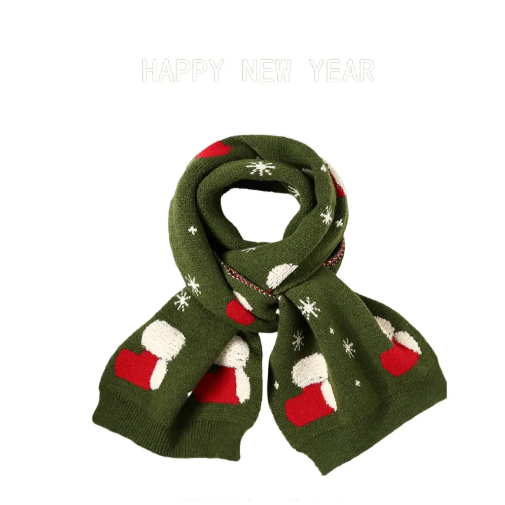 Hochwertige Mode Weihnachten Custom Weihnachts geschenk Weicher Jacquard Grüner Schal Winter Strick Damen Weihnachts paar Schal
