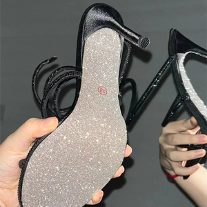 Sandalias de tacón de aguja de lujo con cristales en forma de serpiente para mujer, verano 2025, con punta abierta, tacones altos, zapatos de novia, zapatos de lujo - Product Image 4