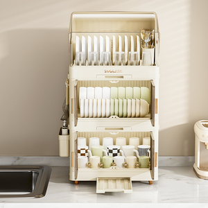 Современная пластиковая большая емкость для хранения посуды кухонная посуда дренажная тарелка шкаф с пылезащитной крышкой - Product Image 3