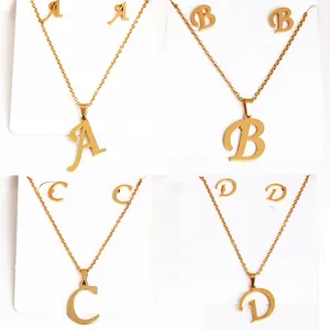 Paslanmaz çelik A-Z İlk harf kolye ve küpe takı seti altın alfabe Monogram büyük adı kolye kadınlar kızlar için
