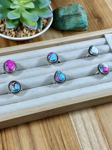 Bagues à barbe à papa réglables faites à la main dans un style vintage ovale taillé en pierre naturelle ensemble de lunette de pierres précieuses bijoux pour mariage et fête - Product Image 4