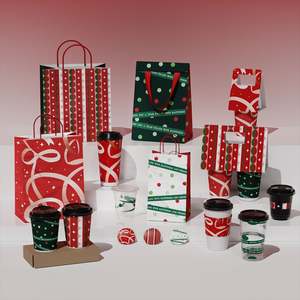 Ensemble de sacs en papier kraft pour café imprimés sur mesure avec poignée, vente en gros pour la promotion, style classique, personnalisés avec votre propre logo - Product Image 1