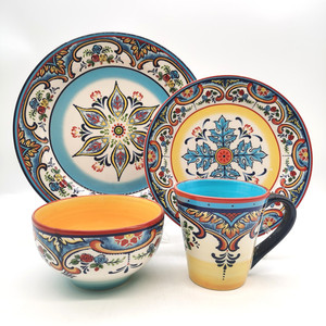 Vajilla de Cerámica Mexicana Rústica con Calcomanías de Porcelana, Vajilla de Hueso de China de 16 Piezas, Juego de Vajilla de Lujo - Product Image 1
