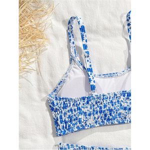 Conjunto de Bikini Floral para Niña FOXA, con Tirantes Finos, Estilo Smocked, Dos Piezas, Bandeau Elástico y Fruncido - Product Image 4