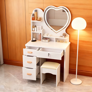 Table de toilette compacte pour chambre à louer, avec miroir de maquillage, design princesse en forme de cœur, éclairage, <span class=keywords><strong>tiroirs</strong></span> simples et verrouillables - Product Image 4