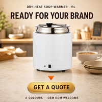 Chauffe-soupe commercial 11L électrique en acier inoxydable 304 avec pot intérieur amovible, chauffage à sec pour buffet, couvercle rabattable, 220V 500W, pour hôtels et traiteurs