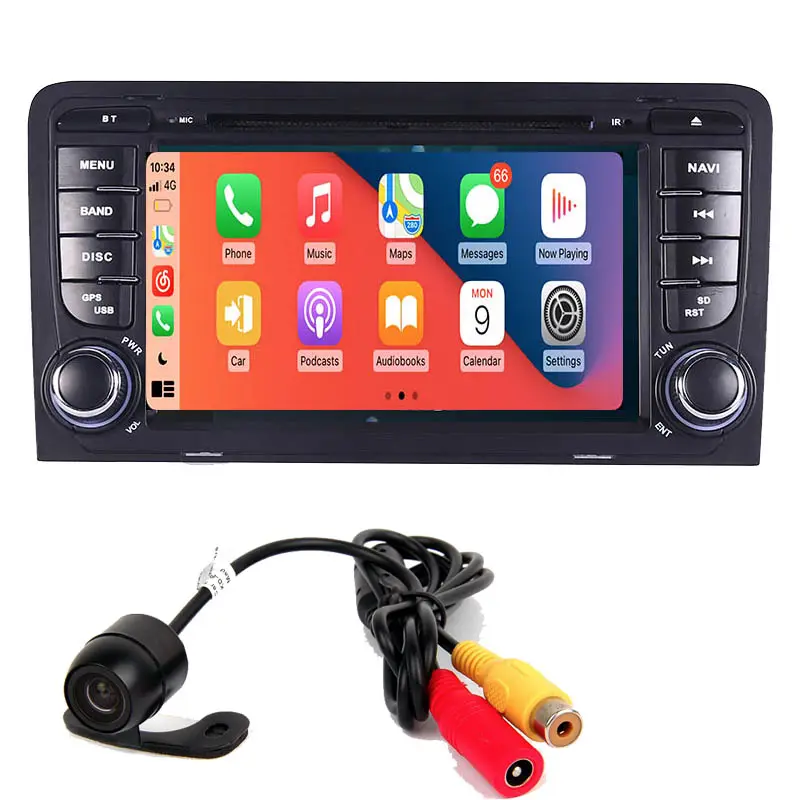 Rádio de carro com dvd, rádio com android 11 para audi a3 s3 com navegação gps, wi-fi, 4/3g, obd bt, controle de volante