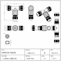 Connecteur étanche IP68 M685-TS 2 3 4 5 broches en forme de T pour câble électrique extérieur pour éclairage LED