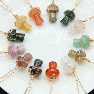 Cadena chapada en oro de 18 quilates, collar con colgante de seta envuelto en alambre de cuarzo ágata de cristal de piedra <span class=keywords><strong>Natural</strong></span> para mujeres y hombres - Product Image 2