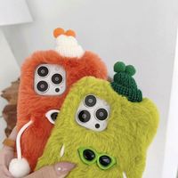Gafas de Sol de lujo para niñas y niños, sombrero Monster, fundas de teléfono de felpa para iPhone 13 14 15 Pro Max 11 12 XR, funda de piel esponjosa cálida para invierno
