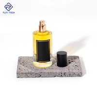 Botella de Perfume Cilíndrica con Base de Montaña Nevada, 30ml/50ml/100ml, Vidrio Transparente, Tapa de Madera de Fresno, 100 Unidades
