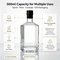 Bouteille de whisky et de brandy en verre carrée haut de gamme de 500 ml, finition givrée avec estampage à chaud, décalcomanie pour bouchon à vis mat ou brillant, emballage inclus
