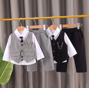 Ensemble de Costume Formel Garçon en Gros <span class=keywords><strong>1</strong></span>-4 Ans Gilet + Chemise + Pantalon avec Poche à Chaîne et Nœud Papillon <span class=keywords><strong>Tenue</strong></span> de Cérémonie Bébé Vêtements pour Tout-Petits - Product Image 6