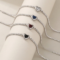 Bracelet Cœur en Acier Inoxydable Plaqué Or avec Cristaux de Zircon et Strass Brillants, Chaîne Tennis en Forme de Cœur