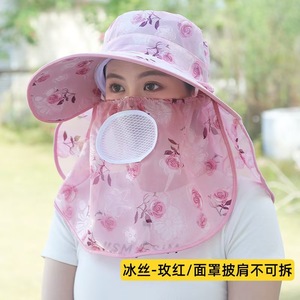 Sombrero de pescador de seda helada con ala ancha, protección solar y para el cuello, transpirable, para trabajo al aire libre, recolección de té, para adultos, mujeres y hombres - Product Image 3