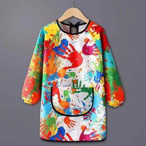 Delantal de pintura impermeable de manga larga para niños, delantal de arte para guardería, babero reversible para comer, hecho de poliéster - Product Image 1