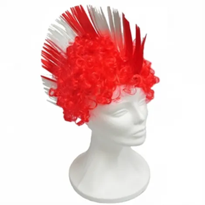 Perruque personnalisée rouge et blanche pour supporters <span class=keywords><strong>du</strong></span> Danemark, perruque bouclée style Mohawk pour hommes et femmes - Product Image 1