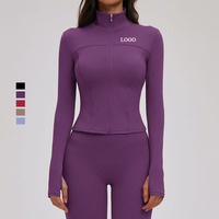 Vestes de sport zippées personnalisées en Spandex, durables et recyclables, coupe ajustée, très élastiques, col montant, pour la course et le yoga, avec passe-pouces