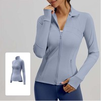 Veste de sport pour femme, veste de fitness avec fermeture éclair intégrale, poches zippées, trous pour les pouces, veste de yoga sans couture