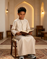 CCY 2026 Moyen-Orient Arabe Oman Enfants Thobe Col Rond Vêtements Musulmans Islamiques Garçons Couleur Unie Robes Enfants Abaya