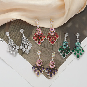 Femmes rétro haut de gamme européen américain Chinoiserie gland boucles <span class=keywords><strong>d</strong></span>'oreilles <span class=keywords><strong>argent</strong></span> aiguille Zircon <span class=keywords><strong>plume</strong></span> haute tendance géométrique - Product Image 1