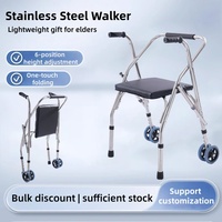 Aide à la mobilité pour personnes âgées, déambulateur en alliage d'aluminium, double roues, coussin en cuir personnalisé, design antidérapant réglable