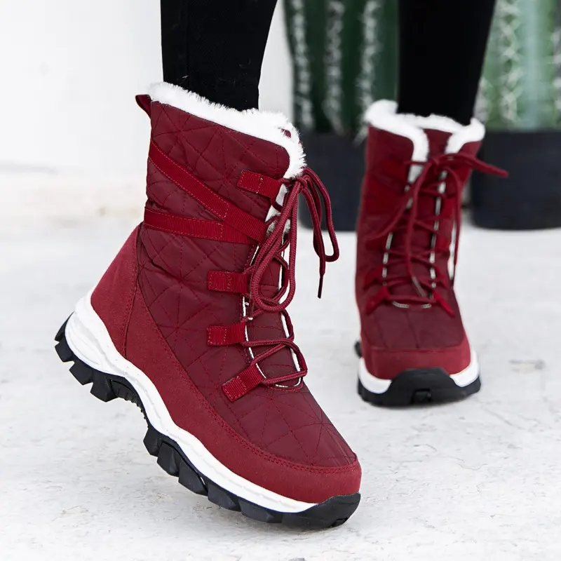 Womens sheo Snow Sneakers Faux Fur Winter Ankle Snow Booties Warm Outdoor Hiking Shoes large size snow boots